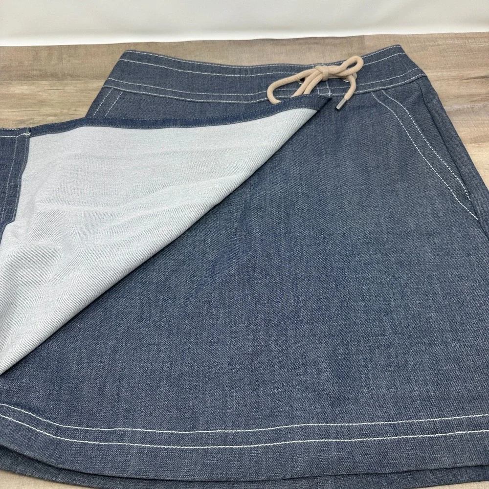 Ann Taylor Women's Blue Denim Faux Wrap‎ Lined A- Line Skirt Size 4P Petite